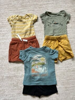 12M Baby Boy Summer Bundle | Cat & Jack, Little Co, Gerber | 6pc Outfit Set